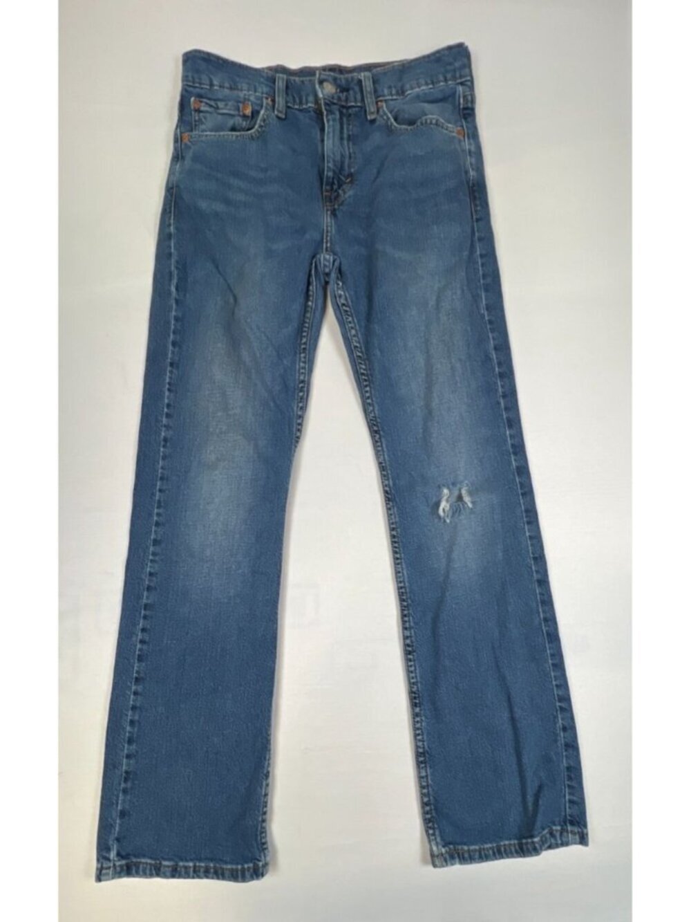 Levi's Men 29 x 30 527 Slim Bootcut Blue Denim Jeans Distressed Medium Wash